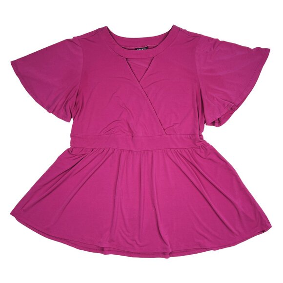 torrid Studio Knit Choker Neck Surplice Babydoll Top in Festival Fuschia Size 1X - Picture 2 of 7